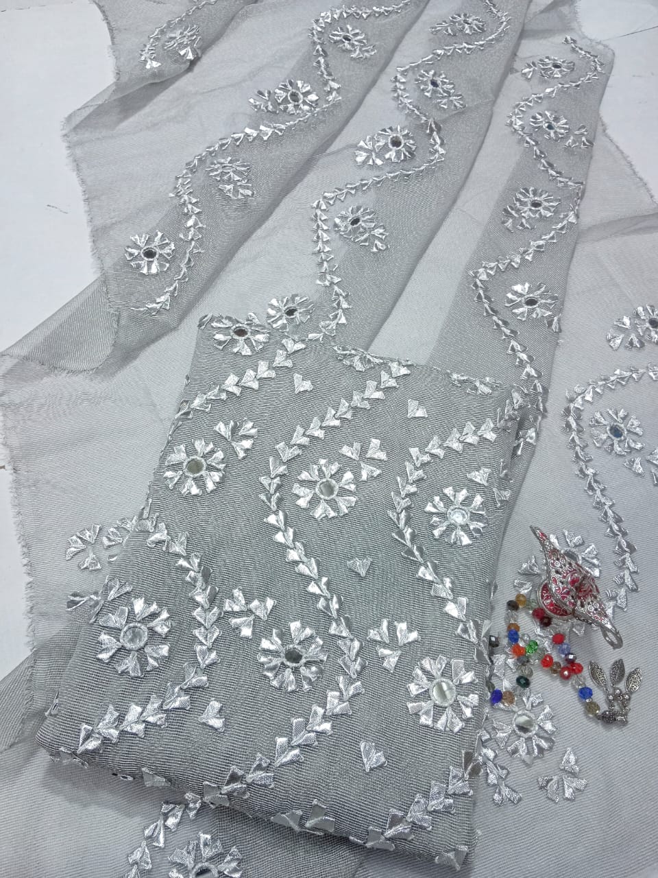 Cotton Net Stuff with Silver Gota