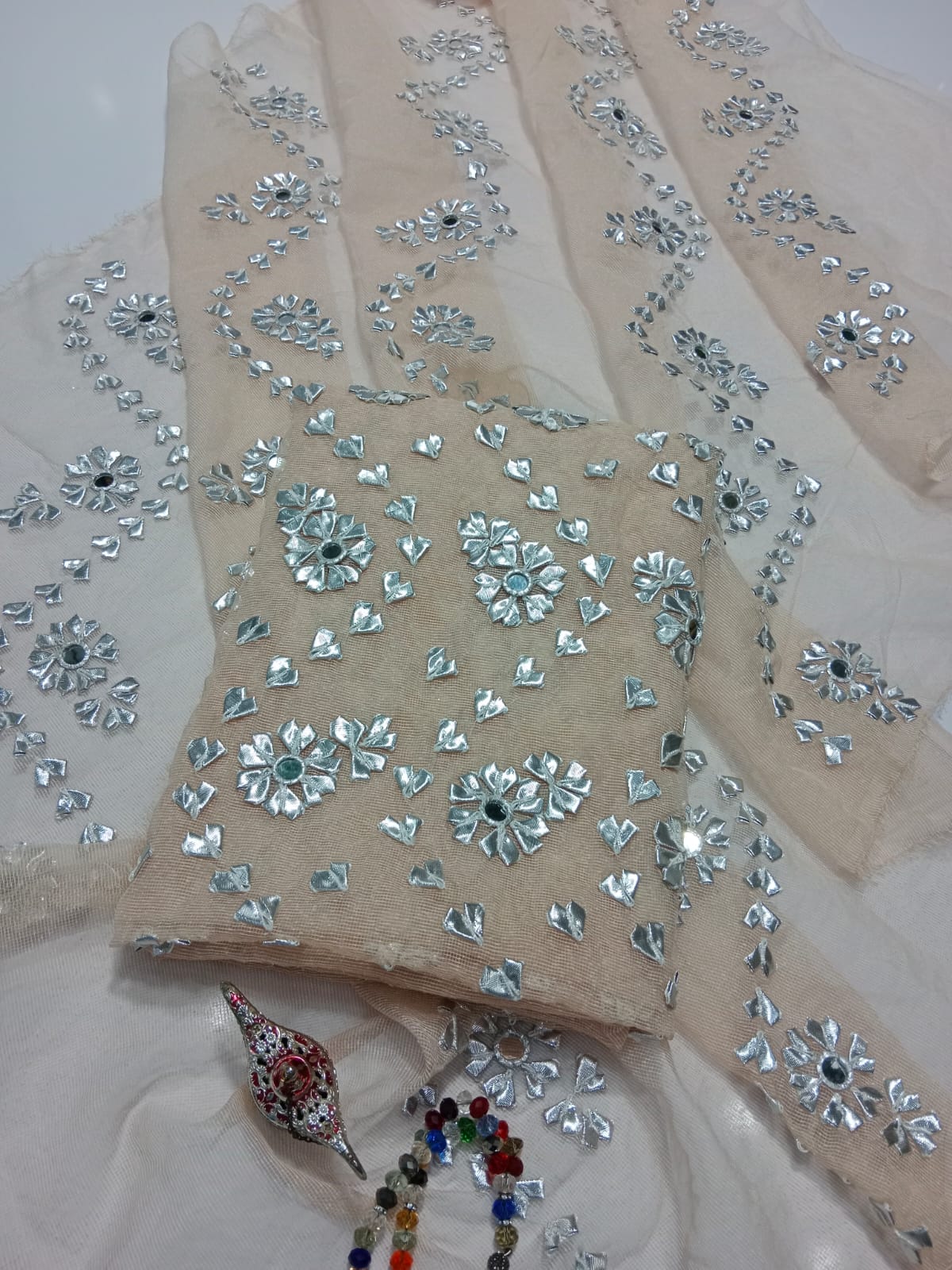 Cotton Net Stuff with Silver Gota