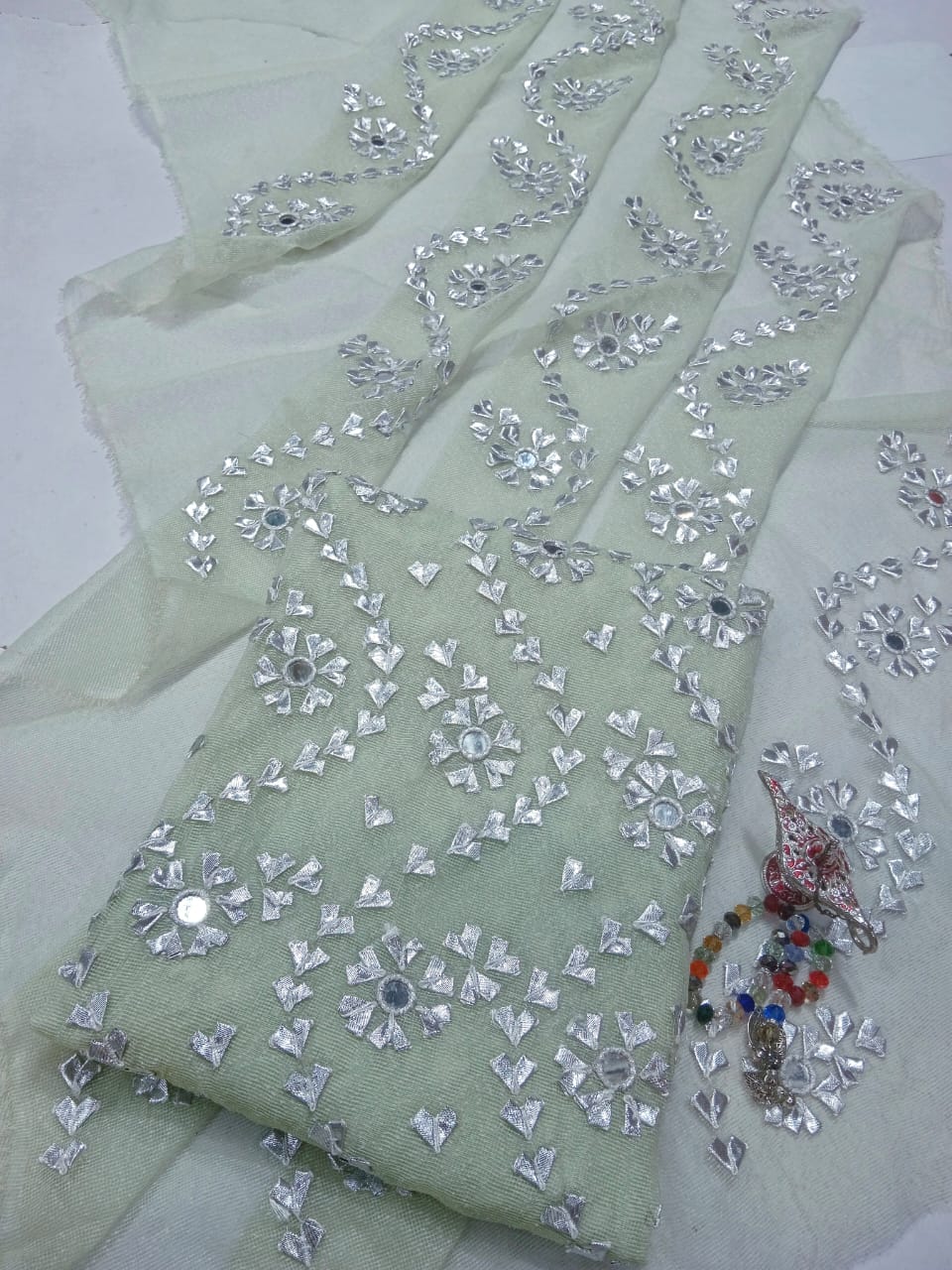 Cotton Net Stuff with Silver Gota