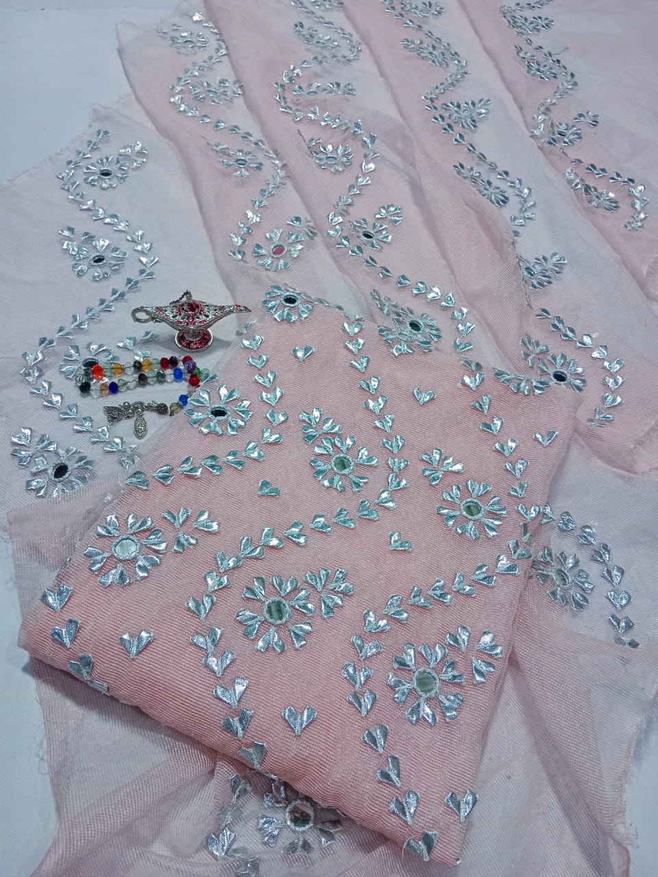 Cotton Net Stuff with Silver Gota