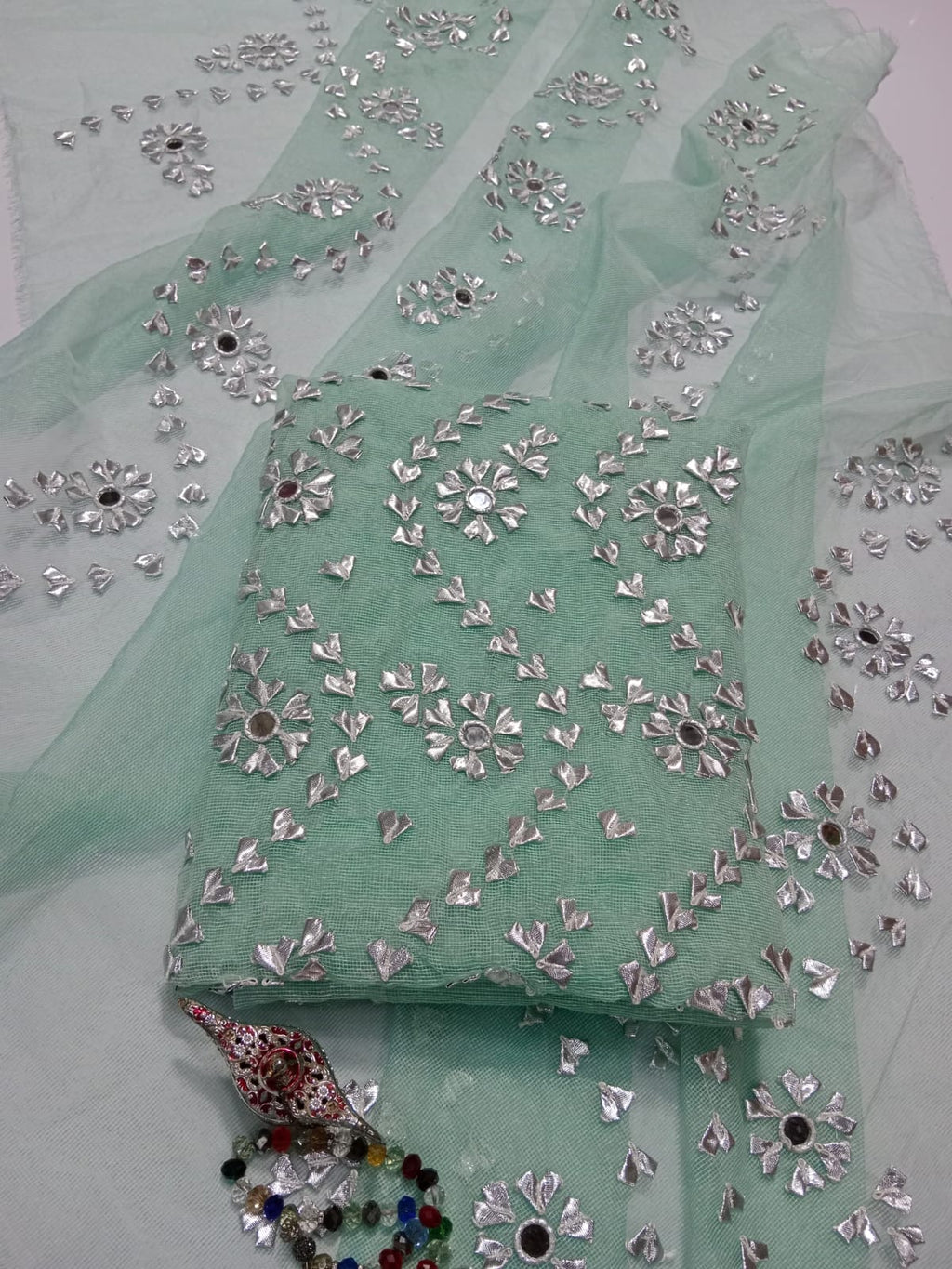 Cotton Net Stuff with Silver Gota