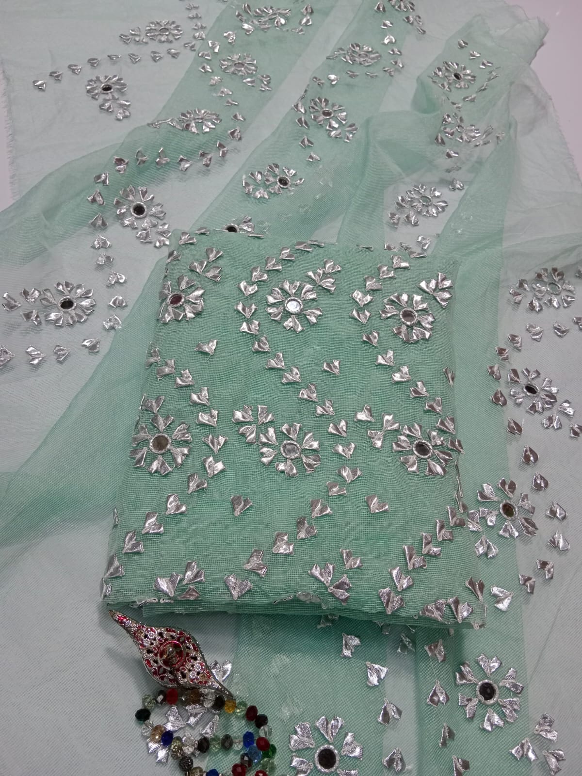 Cotton Net Stuff with Silver Gota